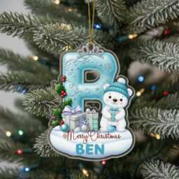 Personalised Christmas Ornament - Custom Name & Initial Acrylic Decoration With Polar Bear, Cute Kids Gift Keepsake For Boys & Girls 2025 - thumbnail 3