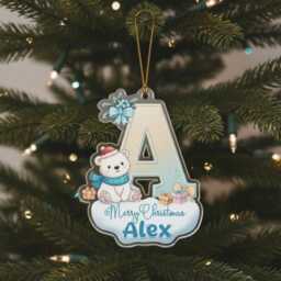 Personalised Christmas Ornament - Custom Name & Initial Acrylic Decoration With Polar Bear, Cute Kids Gift Keepsake For Boys & Girls 2025 - thumbnail 2