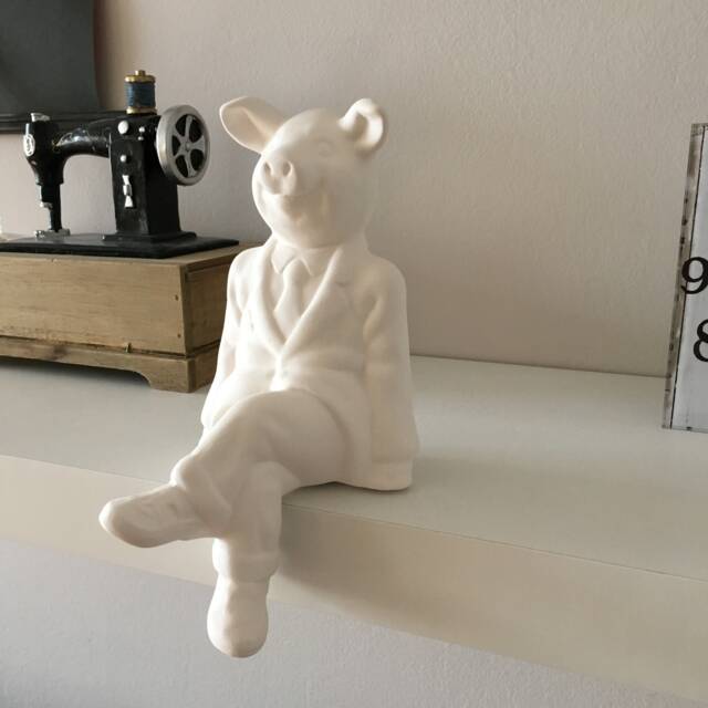 Home Decor, Ready To Paint, Ceramic Pig Bisque, With Suit, Sitting Pig, On Corner, Figurine, Animal Gift Idea, Art Pigs - image 1