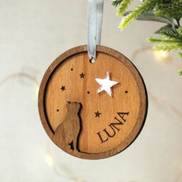 Personalised Cat Star Christmas Bauble, Wooden Ornament, Tree Decoration, Star, Lover Gift - thumbnail 2