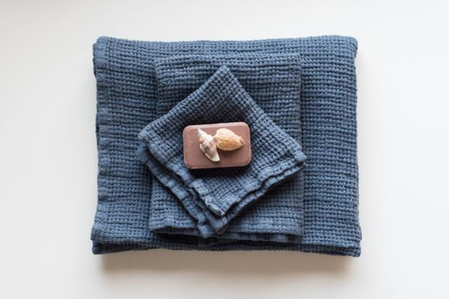 Linen Blue Waffle Weave Towel Set Of 3 - Bath Towel, Hand & Washcloth, A Perfect Gift For Everyone - image 1