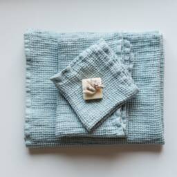 Linen Blue Waffle Weave Towel Set Of 3 - Bath Towel, Hand & Washcloth, A Perfect Gift For Everyone - thumbnail 3