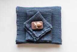 Linen Blue Waffle Weave Towel Set Of 3 - Bath Towel, Hand & Washcloth, A Perfect Gift For Everyone - thumbnail 1