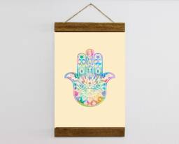 Hamsa Hand Charm Kabbalah Talisman Wood Framed Canvas Print, Judaism Talmud Torah Book Of Zohar Evil Eye Protection Ready To Hang - thumbnail 1
