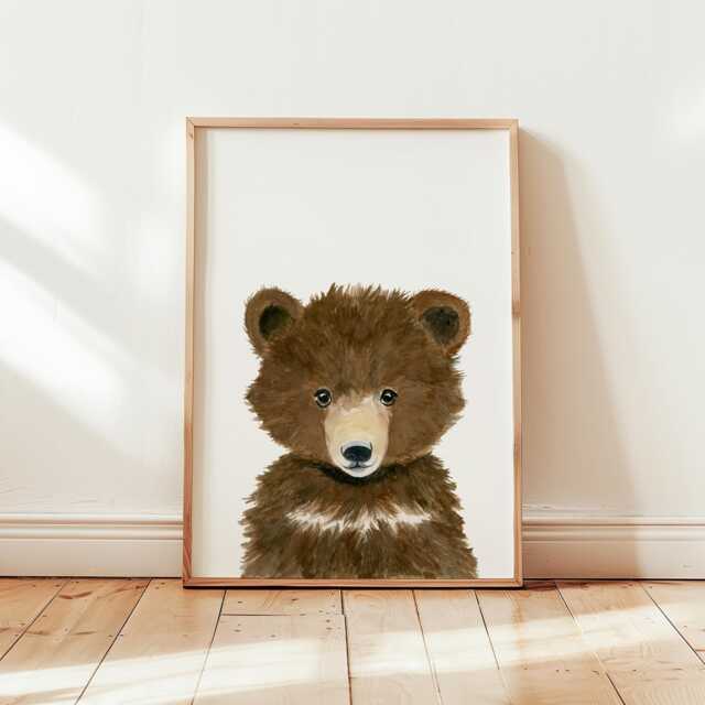 Woodland Nursery Bear Print, Woodland Baby Shower Decor Print Baby Animal Prints, Wall Art - image 1
