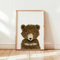 Woodland Nursery Bear Print, Woodland Baby Shower Decor Print Baby Animal Prints, Wall Art - thumbnail 1