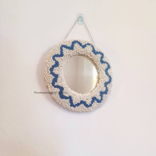 Small Round Mirror, Wall Hanging, Punch Needle Frame, Acrylic, Bedroom Decor - image 1