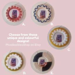 Small Round Mirror, Wall Hanging, Punch Needle Frame, Acrylic, Bedroom Decor - thumbnail 3