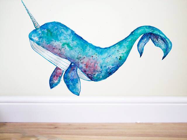 Narwhal Wall Decal, Unicorn Whale, Whale Decal, Whale Sticker, Narwhal Decor, Narwhal Art, Narwhal, Whale, Nursery Decor, Art - image 1