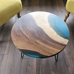 Turquoise Blue Epoxy Resin Coffee Table Solid Walnut, 24 Inch - thumbnail 3
