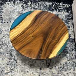Turquoise Blue Epoxy Resin Coffee Table Solid Walnut, 24 Inch - thumbnail 4