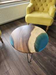 Turquoise Blue Epoxy Resin Coffee Table Solid Walnut, 24 Inch