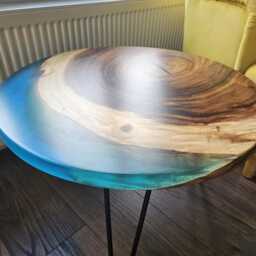 Turquoise Blue Epoxy Resin Coffee Table Solid Walnut, 24 Inch - thumbnail 2