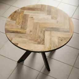 Mango Wood Parquet Coffee Table Industrial Style, Black Metal Legs - thumbnail 2