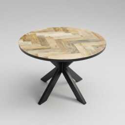 Mango Wood Parquet Coffee Table Industrial Style, Black Metal Legs - thumbnail 3