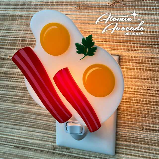 Handcrafted Bacon & Eggs Night Light Whimsical Kitchen Decor - image 1
