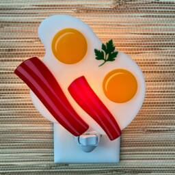 Handcrafted Bacon & Eggs Night Light Whimsical Kitchen Decor - thumbnail 3