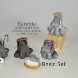Hippo Nativity Set Handcrafted, Unique, Polymer Clay Figurines Holiday Decor - thumbnail 2