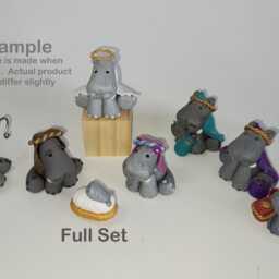 Hippo Nativity Set Handcrafted, Unique, Polymer Clay Figurines Holiday Decor - thumbnail 3