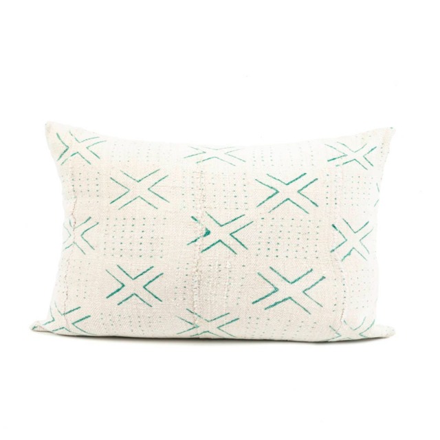 Green Mud Cloth Lumbar Pillow Cover, African Print 18x12 - image 1