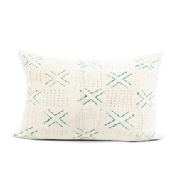 Green Mud Cloth Lumbar Pillow Cover, African Print 18x12 - thumbnail 1