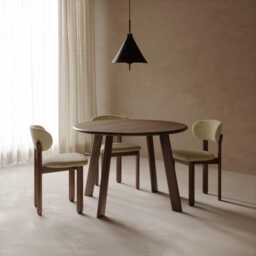 Round Oak Dining Table, Space Saving Japandi Kitchen , For Small Rooms, Milan Collection - thumbnail 2