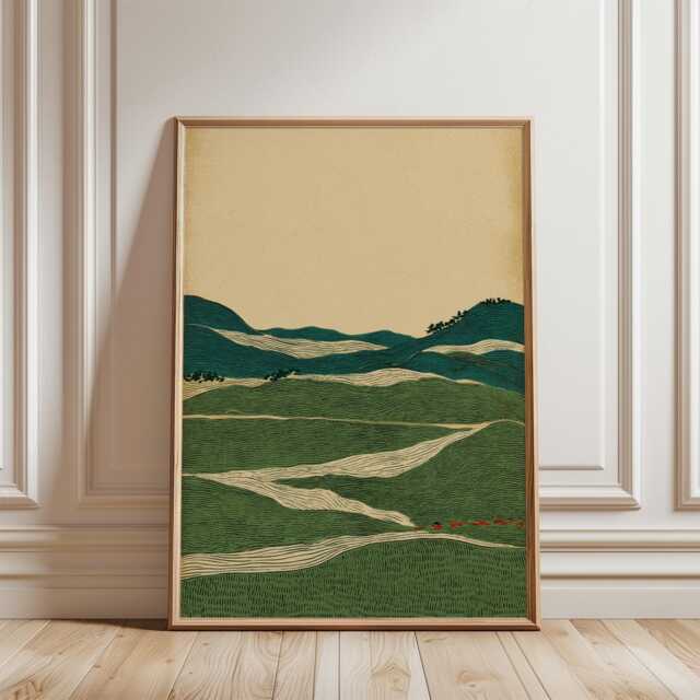 Green Landscape Poster - Abstract Hills Illustration Minimal Nature Wall Art - image 1