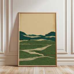 Green Landscape Poster - Abstract Hills Illustration Minimal Nature Wall Art - thumbnail 1