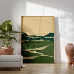 Green Landscape Poster - Abstract Hills Illustration Minimal Nature Wall Art - thumbnail 3