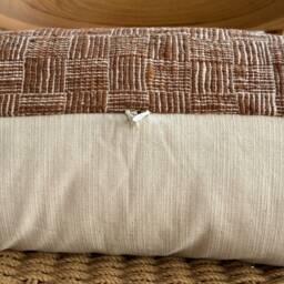Handwoven Hemp Lumbar Pillow Cover Dark Brown Fringed Boho Decor - thumbnail 3
