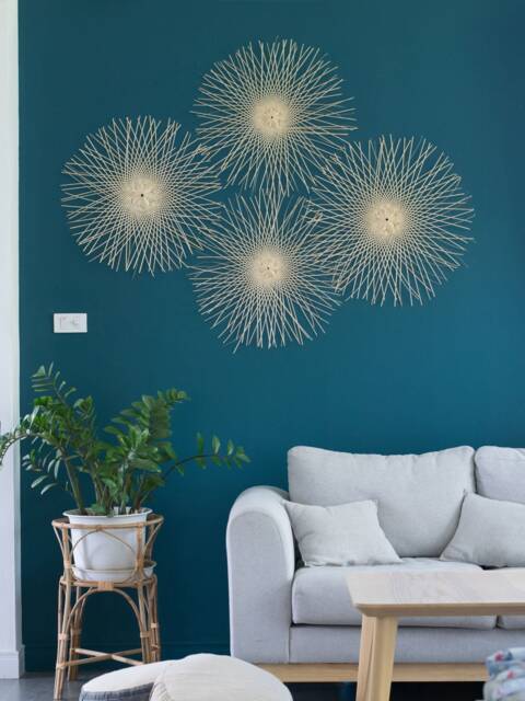Large Woven Wood Weave Bamboo Sunburst Wall Decor - Set Of 4 - image 1