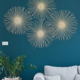 Large Woven Wood Weave Bamboo Sunburst Wall Decor - Set Of 4 - thumbnail 2