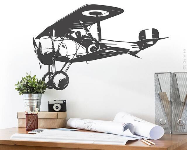 Airplane Biplane - Wall Sticker Decal Decoration Sticker Tattoo Interior Design Motif W601 - image 1