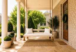 Outdoor Porch Swing Bed - White Wooden Hanging Daybed Patio Garden Rope Bench With Cushions - thumbnail 1