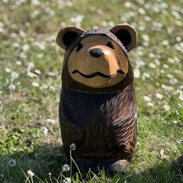 Hand Carved Wooden Bear Sculpture. Coco Small. Indoor Outdoor Statue - image 1