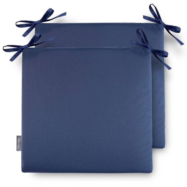 Set Of 2 Water Weather Resistant Garden Outdoor Cushion Seat Chair Pads Soft Foam, Zipped Cover Available in 3 Sizes - Plain Navy Blue - image 1