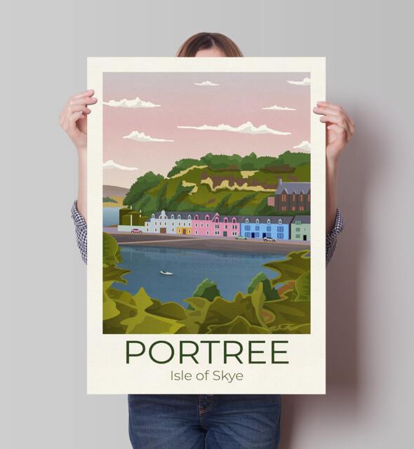 Portree Travel Poster, Isle Of Skye, Scotland Scottish Art, Gifts - image 1