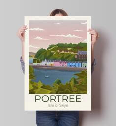 Portree Travel Poster, Isle Of Skye, Scotland Scottish Art, Gifts - thumbnail 1