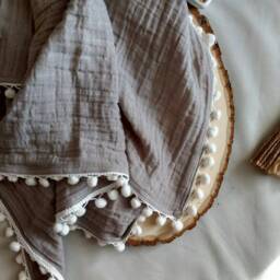 Gray Baby Blanket Pom Pom Swaddle Baby Boy Muslin Shower Gifts For A Girl Newborn Photo Large - thumbnail 4