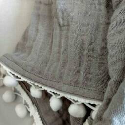 Gray Baby Blanket Pom Pom Swaddle Baby Boy Muslin Shower Gifts For A Girl Newborn Photo Large - thumbnail 2