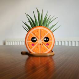 Kawaii Orange Flower Pot - Small & Large Sizes With Water Tray - thumbnail 3