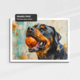 Colorful Rottweiler With Chew Ball Dog Pet Art Oil Painting Framed Poster Print & Canvas Wall Living Home Decor Interior Gift - thumbnail 3