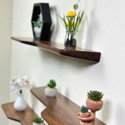 Floating Shelves With Uneven Rounded Edges Unique For Wall Mounted Mid Century Modern Wooden Gift Walnut Decor - thumbnail 3