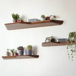 Floating Shelves With Uneven Rounded Edges Unique For Wall Mounted Mid Century Modern Wooden Gift Walnut Decor - thumbnail 1