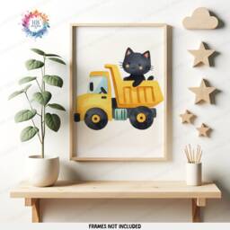 Black Cat Construction Posters - Set Of 3 Kids Prints - Digger Wall Art Truck Poster Bedroom Vehicle Nursery Transport Decor - thumbnail 3