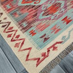 Tribal Runner Rug, Handmade Artisan Afghan Turkish Aztec Navajo Wool Kilim Rug 391x78 cm - thumbnail 2