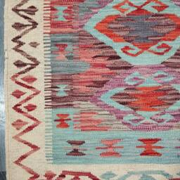 Tribal Runner Rug, Handmade Artisan Afghan Turkish Aztec Navajo Wool Kilim Rug 391x78 cm - thumbnail 4
