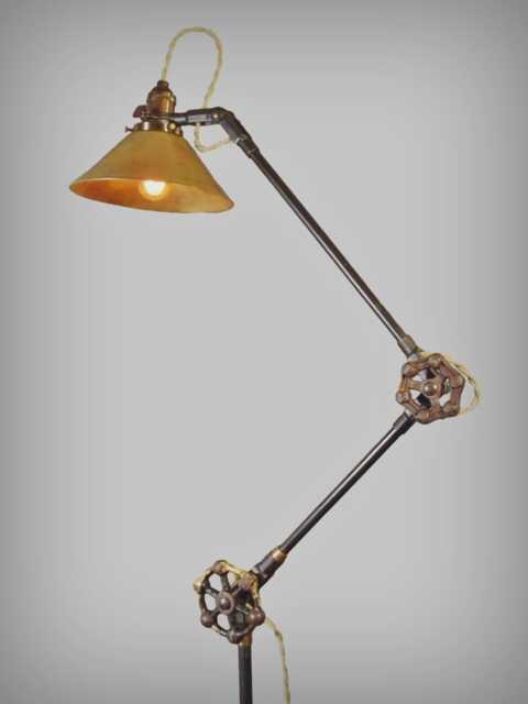 Vintage Industrial Floor Lamp - Machine Age Task Light Cast Iron Steampunk Copper Shade 1940S Retro Medical Lighting - image 1