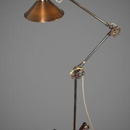 Vintage Industrial Floor Lamp - Machine Age Task Light Cast Iron Steampunk Copper Shade 1940S Retro Medical Lighting - thumbnail 3