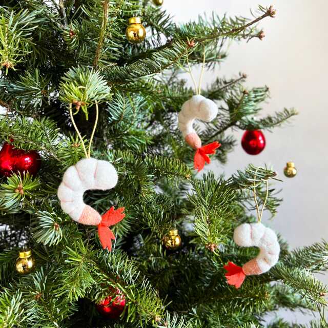 Shrimp Upcycled Wool Ornament Handmade Christmas Tree Ornament - image 1
